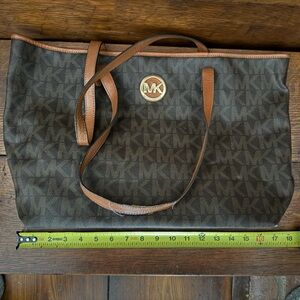 Michael Kors Dark Brown Tote with Tan Straps